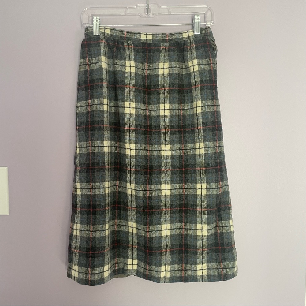 Vintage 1980s Pendleton Plaid Midi Skirt 100% Wool size 10 Lined Dark Academia